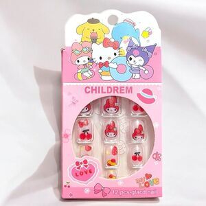 🤯5/$20🤯 My Melody Cherry Cupcake White Press On Nails For Kids